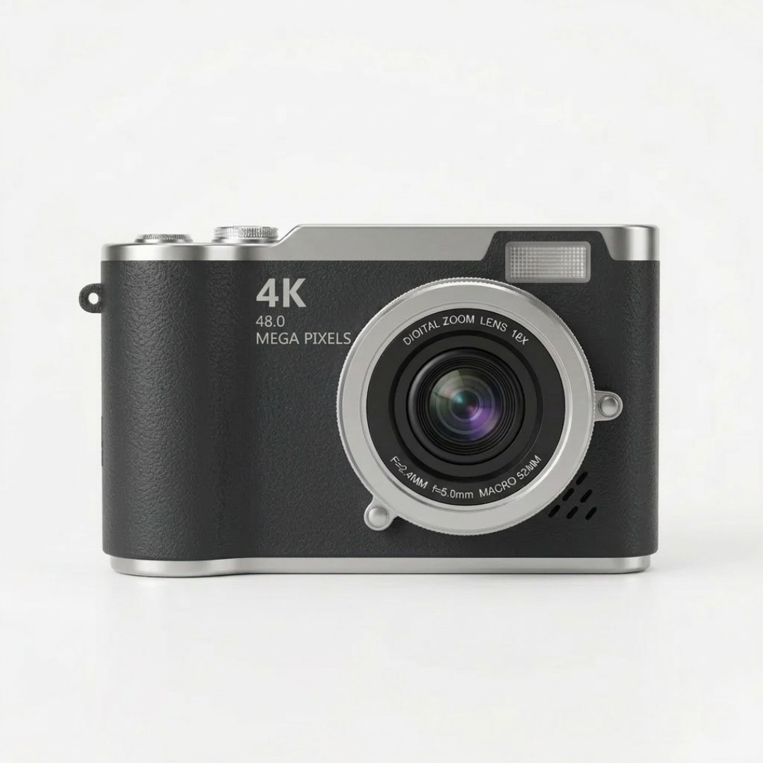 Calluve Halo Cam placeholder — silver Y2K compact digicam (replace with product-images hero)